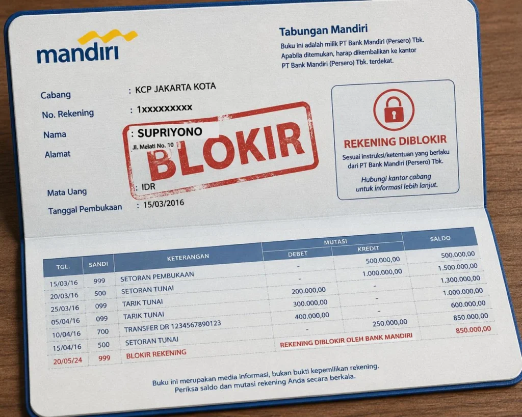 Ilustrasi Rekening Tabungan Terblokir di Bank Mandiri. (Gambar Dibuat AI)